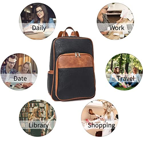 Telena Leather Laptop Backpack for Women Business Casual College Bags Black-Brown - Thumbnail 6
