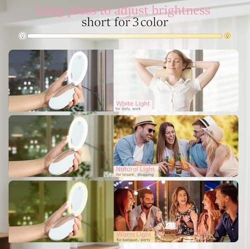 Funtoouch Travel Makeup Mirror with Light - LED Compact, Magnifying, 2-Sided, 3 Color Lights, Cosmetic Mirror, Small Enough for Purse - Thumbnail 3
