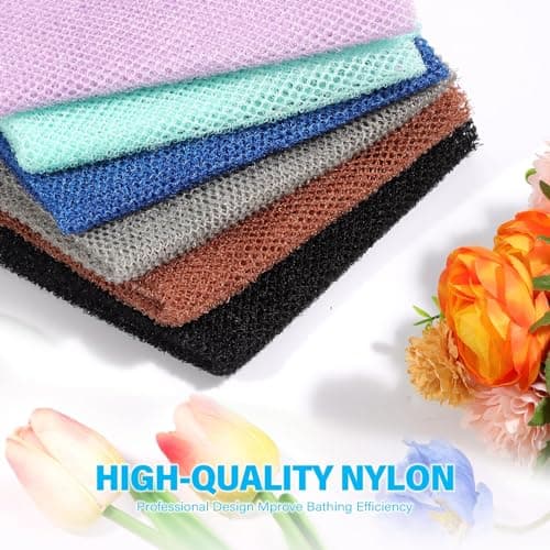 UJFQBH 6 Pieces African Bath Sponge African Net Long Net Bath Sponge Exfoliating Shower Body Scrubber Back Scrubber Skin Smoother,Great for Daily Use (Purple, Gray, Blue, Black, Brown, Green) - Thumbnail 4