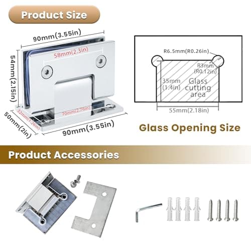 Alise Glass Shower Door Hinges, 90 Degree Hinges for Bathroom Doors,Heavy Duty Stainless Steel Cabinet Hinge Wall to Glass,Frameless Shower Doors Hardware Replacement Part,Brushed Nickel (1P) - Thumbnail 2