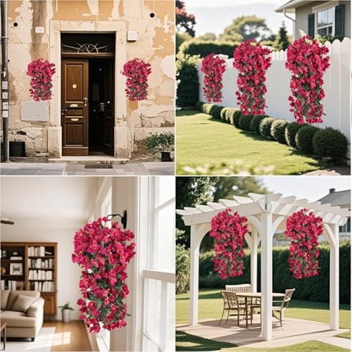 BSMYBO Bougainvillea Artificial Hanging Flowers Plants for Outdoors UV Resistant Faux Trailing Vine Outdoor Hanging Plants for Front Porch, Balcony, Patio, Outdoor Planter (Hot Pink-2PCS) - Thumbnail 6