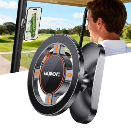 Hkmmdvc All-Alloy Magnetic Golf Cart Phone Holder, 2026 Upgraded 360° Adjustable Golf Cart Accessories Compatible with MagSafe iPhone 17-12 Fits EZGO Club Car Yamaha, Golf Gifts for Men Him Father