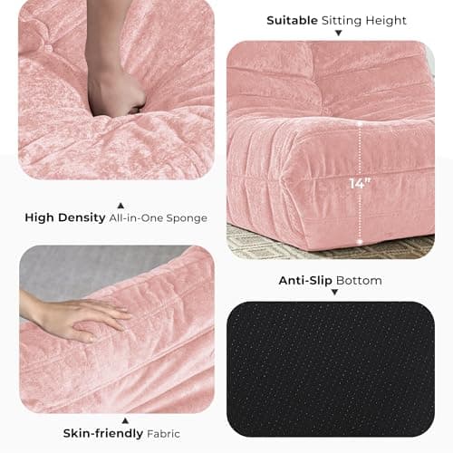 HABUTWAY Bean Bag Chair, Giant Bean Bag Chairs for Adults, 3 Seater Fireside Chair, Lazy Large Floor Bean Bag Sofa for Living Room, Bedroom, Dorm, Office (Pink) - Thumbnail 3