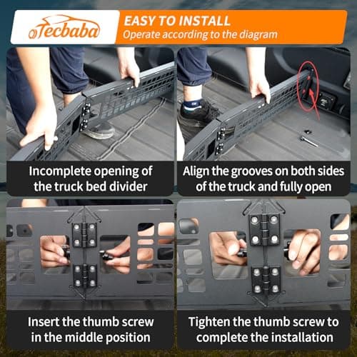 Tecbaba Truck Bed Divider Compatible with 2020-2026 Jeep Gladiator JT Non-Slip Cargo Organizer Management Aluminium Alloy Foldable Keep Organized for Cargo Area All Weather 2025 Gladiator Accessories - Thumbnail 5