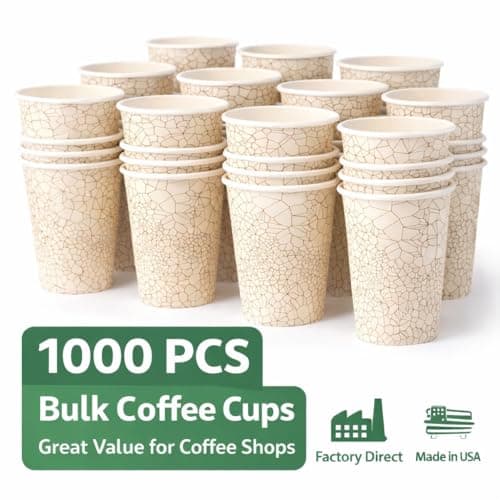 SOPARO Bulk Coffee Cups, 16 oz Disposable Paper Cups, 1000 Count, Commercial, Rolled Rim, Leak Resistant,Great for coffee shops - Thumbnail 2
