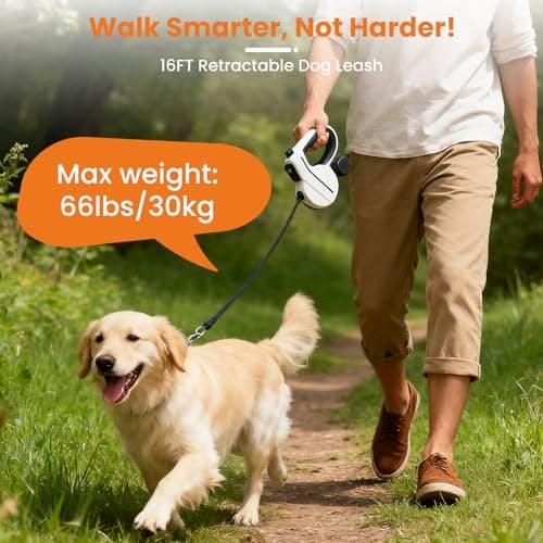 COSOWO Retractable Dog Leash with Light USB Charged LED & Reflective Tape, 16FT Flexi Dog Leash for Large Dogs, Tangle-Free Pet Lead with Poop Bag Holder, Night Safety, Black - Thumbnail 5
