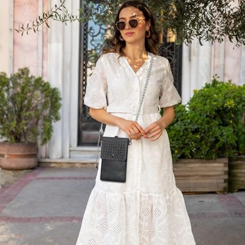 SHOMICO Small Crossbody Bags for Women, Faux Leather Cell Phone Purse Crossbody, Cross Body Purse with Touchable Clear Phone Window & Charging Port, Purses with Blue Adjustable Crossbody Strap - Thumbnail 2