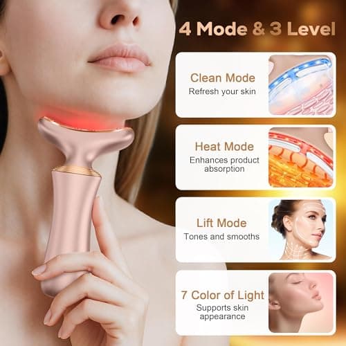 7 in 1 Multifunctional Facial Massager, Red Light Therapy for Face with 7 Modes, Face Lift Device, Portable Facial Massager for Wrinkles,Neck&Skin Care-Pink - Thumbnail 3