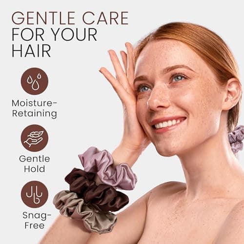 Wycare 100% Silk Scrunchies - Mulberry Silk Hair Ties (Set of 3 Nude) - Thumbnail 4