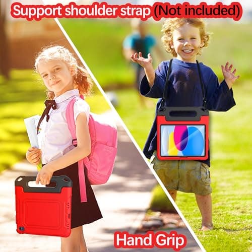 YIHE Kids Case for iPad (A16) 11th Generation 11 Inch 2025 & iPad 10th Generation 10.9 inch 2022, with Built-in Screen Protector and Handle Stand, Full Body Shockproof Protective Cover, RedBlack - Thumbnail 6