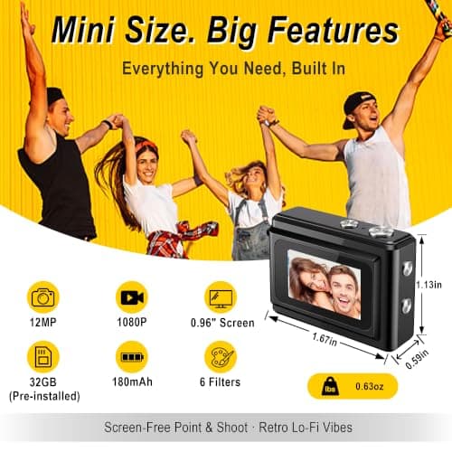 Mini Keychain Camera 1080P – Vintage Tiny Digital Camera with 32GB Card, 12MP Photo Mini Camera Keychain, Birthday Gifts for Women and Men, Graduation Gifts for Teens Girls Boys - Thumbnail 2