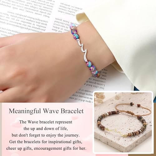 Sistble Gifts for Daughter, Daughter Gifts from Mom Wave Bracelets for Teens Natural Stone Beaded Bracelets Birthday Gift Inspirational Jewelry - Thumbnail 2