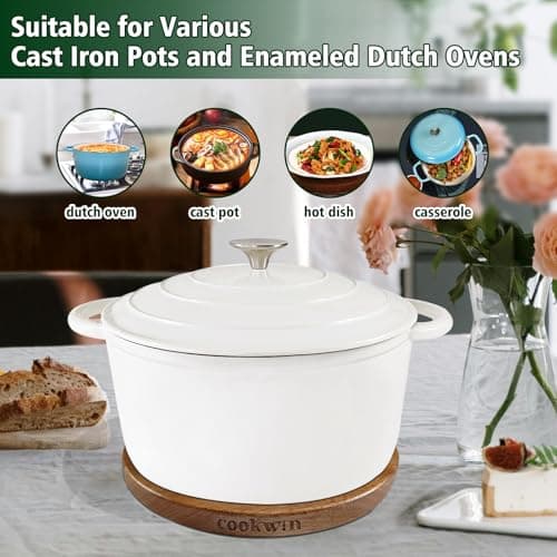 8 Inch Magnetic Wooden Trivets, Acacia Wood Pot Holder with 3 Heat-Resistant Silicone Rings, Kitchen Round Magnetic Trivet for Cast Iron Pots, Pans and Hot Dishes - Thumbnail 6