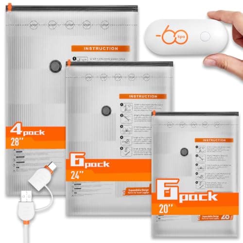 16 Packs Vacuum Seal Bags with USB/Type-C Pump, 3 Sizes Travel Vacuum Storage Bags for Clothing, Vacuum Packing Bags for Closet Organization, Bedding & Seasonal Storage - Image 1