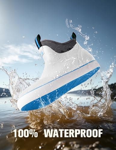 Trudave Deck Boots for Men, Waterproof Rain Boots with High Traction, Slip On Saltwater Fishing Boots Neoprene Rubber Ankle Boots for Boating Sailing - Thumbnail 3