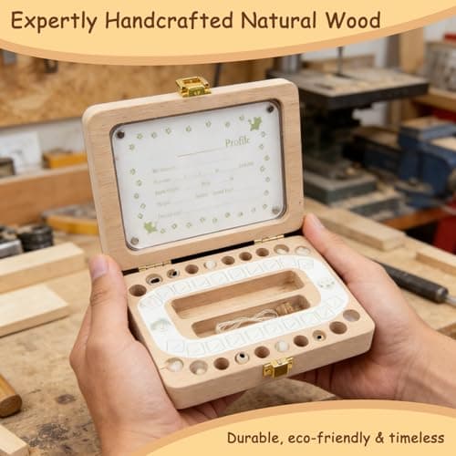 Tooth Fairy Tooth Holder, Handcrafted Natural Wood Storage Box with Fairy Gold Coin, Ideal for Baby Teeth Umbilical Cord Lanugo, Odorless Non-Toxic Keepsake Organizer for Lost Teeth (Large) - Thumbnail 2