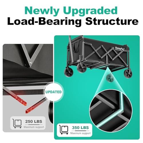 SUNNYFEEL Lightweight Folding Wagon Cart, 350LBS Portable Wagon Carts Foldable for Shopping Camping Garden Beach,Black - Thumbnail 5