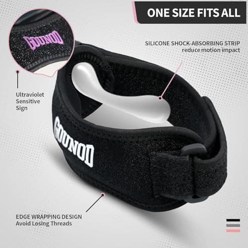 GOUNOD Patellar Tendon Support Strap 2 Pack,Knee Strap for Knee Pain Relief,Patella Band for Basketball, Jumpers Knee, Tendonitis, Running, Hiking, Soccer, Osgood Schlatter（Black） - Thumbnail 2