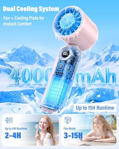 delpattern Portable Handheld Fan with Cooling Plate, 199 Speed Settings, High-Speed Personal Mini Fan up to 20000 RPM, USB-C Rechargeable, Wearable for Travel, Outdoor, Office, Home (Pink) - Thumbnail 2