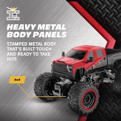 Motor Dayz RC 4WD Heavy Metal Chevrolet Silverado Truck – 1:14 Scale Remote Control Car, Stamped Metal Body, 2.4GHz Full-Function Radio Control, USB Rechargeable, Ready to Run, Red - Thumbnail 3