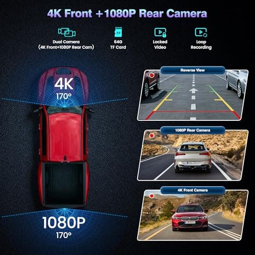 Gikktdr 11.5" Portable Carplay Screen for Car,Wireless Car Play Screen with Carplay,Android Auto,OTA Updates,60FPS,4K Dash Cam + 1080P Backup Cam (with a Camera Bracket),Voice Control,GPS Navigation - Thumbnail 4