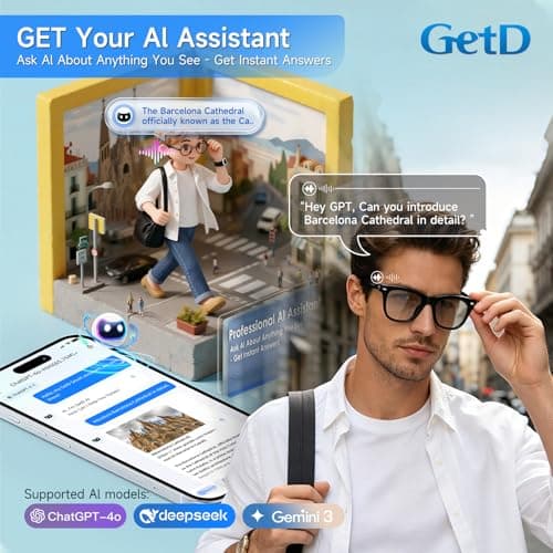 GetD 2026 AI Glasses for Men & Women, Smart Glasses Powered by ChatGPT, AI Real-time Translation with 145 Languages, 11H Music Play, Bluetooth Glasses with Photochromic Lens for Daily Use, Travel - Thumbnail 4