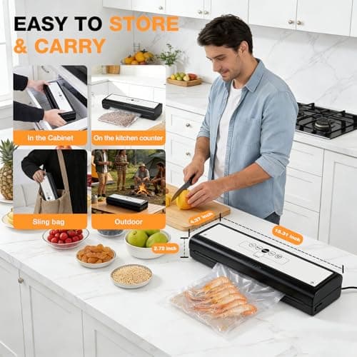 BCTILOP Food Vacuum Sealer Machine with Digital Timer 5-in-1 Pulse/Dry/Moist Modes, 10 Vacuum Bags, External VAC for Jars/Containers, 80 Kpa Automatic Food Sealer for Meal Prep, Compact - Thumbnail 4