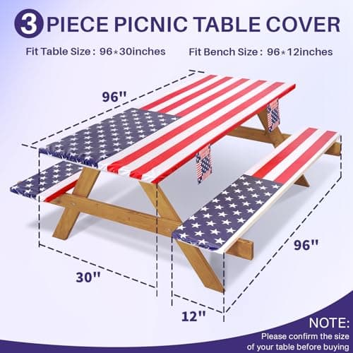 Jobunai Picnic Table Cover with Bench Covers Fitted Elastic Non Slip Heat Resistant Camping Tablecloths for 8 Feet Rectangular Tables Travel Trailers Gadgets Summer Garden Supplies Gifts for Friends - Thumbnail 2