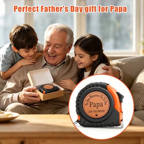 Fathers Day Papa Grandpa Gifts from Grandkids Father's Day Birthday Gift for Papa Grandpa Grandfather from Granddaughter Grandson Grandparents Day Gift Genuine Leather Engraved 25 FT Tape Measure Tool - Thumbnail 6