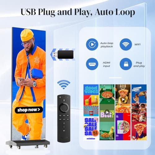 80″ P1.86 LED Digital Signage Flexible Spliceable Screen, Mobile Phone&Computer Software Remote Releasewith WiFi HDMI/USB Input Auto Media Player LED Full Poster Screen Black 1-Pack - Thumbnail 6
