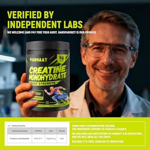 Parhaat NSF Certified Creatine Gummy - Creatine Monohydrate Gummies 5g for Men & Women - Boost Focus,Strength, and Endurance, Vegan, Gluten-Free, Non-GMO, 2.5 Gram Creatine per Gummy (Kumquat 90 ct) - Thumbnail 5