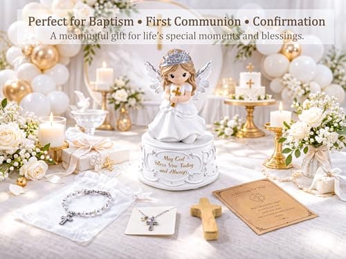 Gleemoria First Communion Gifts for Girls – Baptism & Confirmation Gifts for Teen Girls, Angel Figurine with Keepsake Box, Cross Necklace for Girls & Adjustable Bracelet & Wood Cross - Thumbnail 2