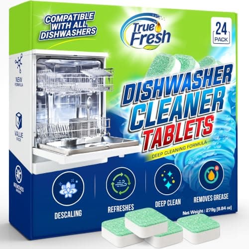 True Fresh Dishwasher Cleaner & Deodorizer Tablets, 24-Pack Dishwasher Maintenance Tablets for Interior, Pump, Filter, Spray arm & Drain, Helps Remove Grease, Limescale & Mineral Buildup 1-Year Supply