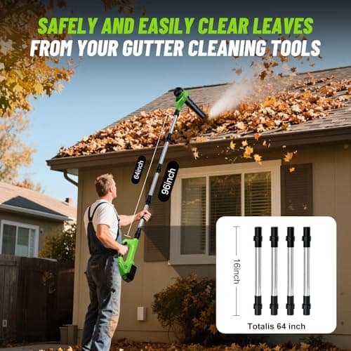 Hooseen Roof Gutter Cleaning from The Ground, 21V Leaf Blowers Cordless with 2 Battery, Adjustable Pole (98inch)3 Speed Modes 500CFM/180MPH for Gutter Cleaner Extension Attachment Kit for Garden,House - Thumbnail 2