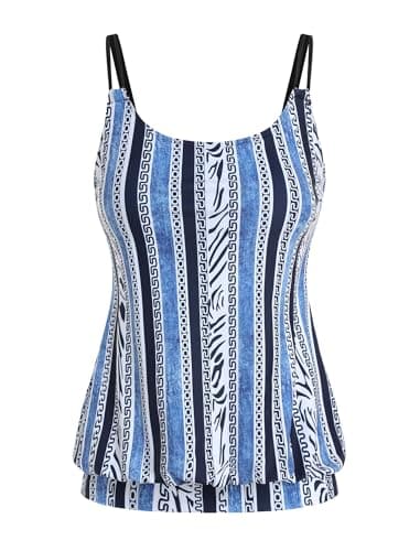 ZAFUL Womens Tankini Tops Blouson Tummy Control Swim Top Loose Fit Bathing Suit Top No Bottom 1-Blue XL - Image 1