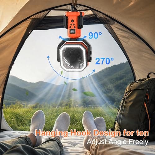 Vicsoon Portable Rechargeable Fan with Stand,20000mAh Battery Powered Camping Fan with LED Lantern& Remote,Cordless,4 Speeds Wind,Timer for Travel Tent, Fishing,Rv Camping Essentials-Orange - Thumbnail 5