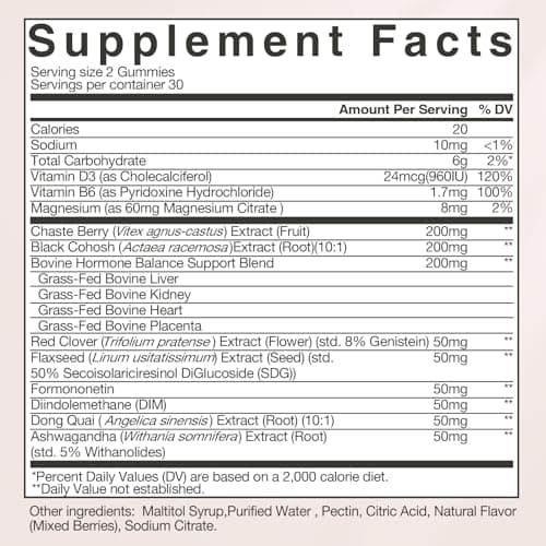 GREENPEOPLE Menopause Supplements for Women Gummies - 16-in-1 Dual Action Menopause Relief W/Black Cohosh, Vitex, Beef Organs for Hormone Balance, Hot Flashes, Night Sweats & Mood, 60 CT (2 Packs) - Thumbnail 6