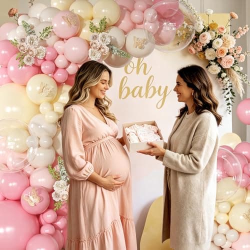 NUTTYBASH Pink and Yellow Balloon Arch Garland Kit 126Pcs Pastel Light Pink Sand White Balloons for Birthday Baby Shower Bridal Shower Wedding Bee Bear Party Decorations - Thumbnail 3