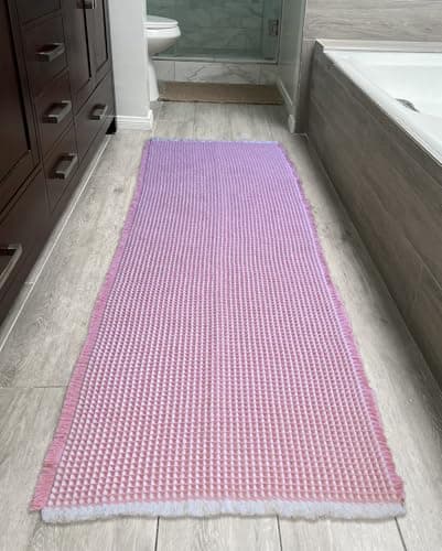 SHIMOH Upgraded Waffle Bath Mat – Ultra Soft, Super Absorbent & Non-Slip Rug with Tassels, Machine Washable, Rubber Backed for Bathroom, Hallway Runner, Kitchen and More (Pink, 2' X 6') - Image 1