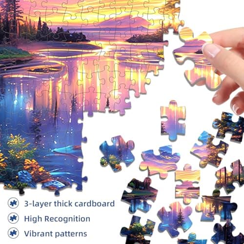 Starry Aurora Lake Puzzles for Adults 1000 Pieces,Impossible Hard Challenging Jigsaw Puzzles,Thick Pieces with Matte Finish,Relaxing Night Sky Wall Art Decor,Stress Relief Gifts for Mom Dad - Thumbnail 4