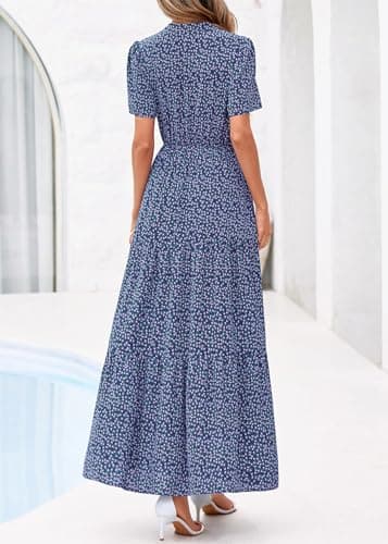 KIRUNDO Womens Floral Boho Flowy Maxi Dress, Navy Flower, Medium - Thumbnail 3