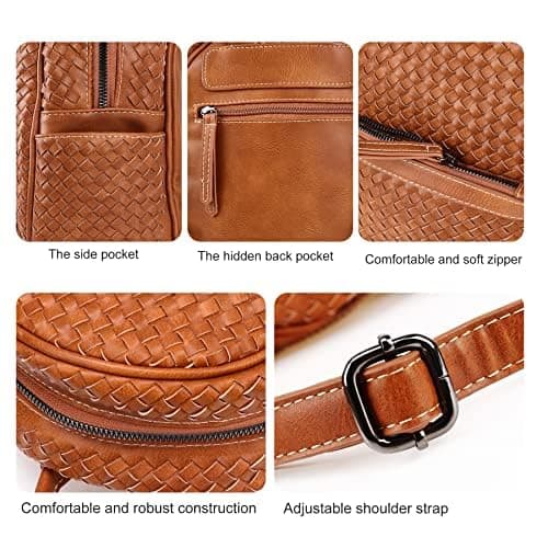 SHOMICO Mini Woven Backpack Purse for Women Trendy Daypacks Stylish Backpack Women's Fashion Handbag for Easter Egg Hunt, Spring Travel Vacation, Easter Gift (Small Camel Woven) - Thumbnail 4