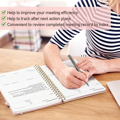 WEMATE Meeting Notebook for Work B5 (7"x10") - PU Leather Work Notebook with Agenda, Action Items & Notes - 200 Pages for Men&Women, Staff and Students, Meeting, Projects Planning -Rose Gold - Thumbnail 4
