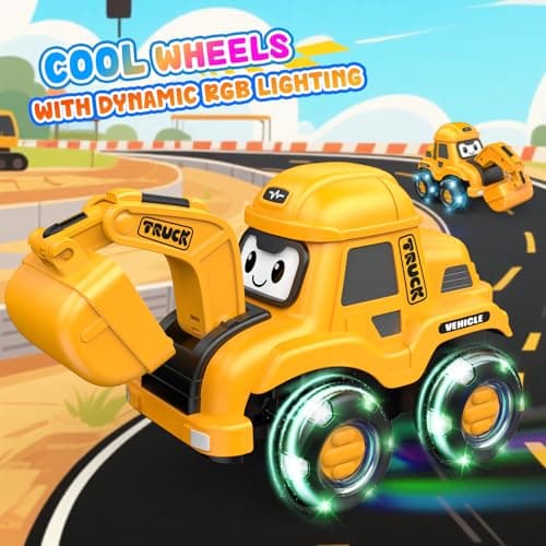 Toyjolka Toddler Remote Control Car with Flashing Light Wheels for 2 3 4 5 6 Year Old Boys Girls, USB Rechargeable Construction Excavator Toy for Toddlers 2-6 Great Birthday Gift Idea for Kids - Thumbnail 2