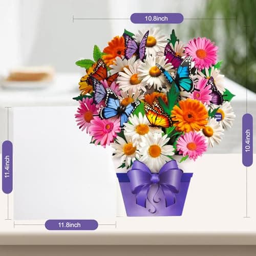 APOTODITO Butterfly Cards with Music and Light, Flower Bouquet Card, Mothers Day Cards, Mothers Day Gifts for Mom, Women, Wife, Sister (daisy and butterfly) - Thumbnail 6