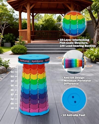 XplrKamp Folding Collapsible Stool Chair, Upgraded Lightweight Portable Seat for Adults, Telescoping Foldable Stools for Camping, Hiking, Fishing, Traveling, Outdoor/Indoor (Rainbow, 1Pack) - Thumbnail 6
