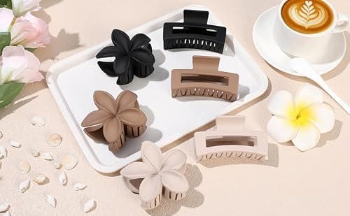 Flower Hair Clips for Women Square Claw Clips for Girls 2 Styles Hair Claw Clips for Thick or Thin Hair 6 PCS Hawaiian Hibiscus Rectangle Large Plumeria Medium Hair Accessories for Women (Brown) - Thumbnail 4