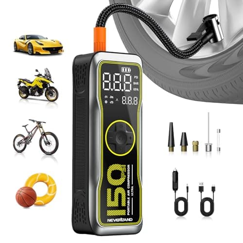 NEVERLAND Tire Inflator Portable Air Compressor - 16000mAh 150PSI Air Pump for Car Tires with Large LED Display,12V DC Tire Inflator with LED Light,Auto shut-off, for Car Motorcycle Bicycle Balls