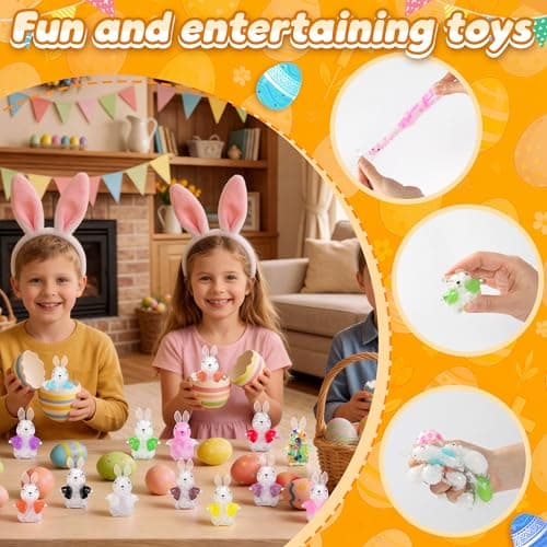 28PCS Easter Bunny Squishy Toys - Easter Basket Stuffers & Egg Fillers, Sensory Stress Relief Fidget Toys for Kids Adults - Colorful Party Favors Decorations - Thumbnail 3