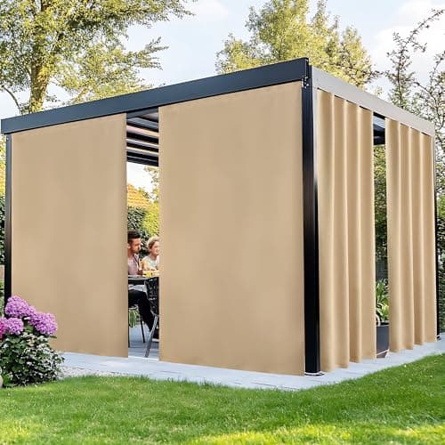 NICETOWN Gazebo Curtains Outdoor Waterproof, Windproof Drapes with Peel/Stick Top & Back Tab Bottom, Privacy Sun Shades with Rope for Patio, Porch, Garden, W66 x L90 in, Biscotti Beige, 2 Panels - Image 1